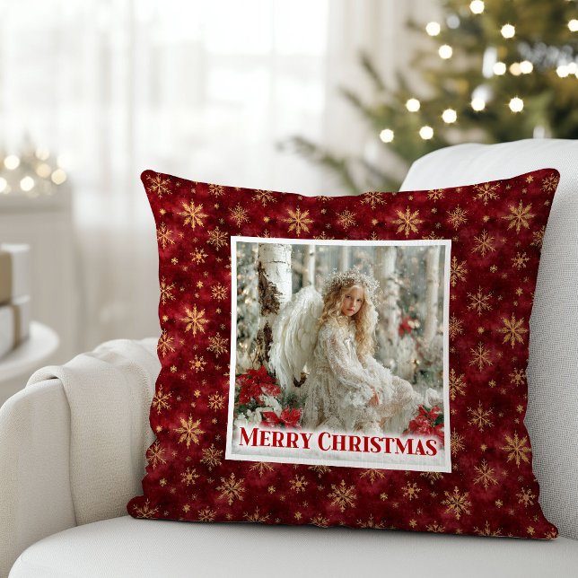 Almofada Warm Red and Gold Angel Victorian Christmas Pillow (Warm Red and Gold Angel Victorian Christmas Pillow)