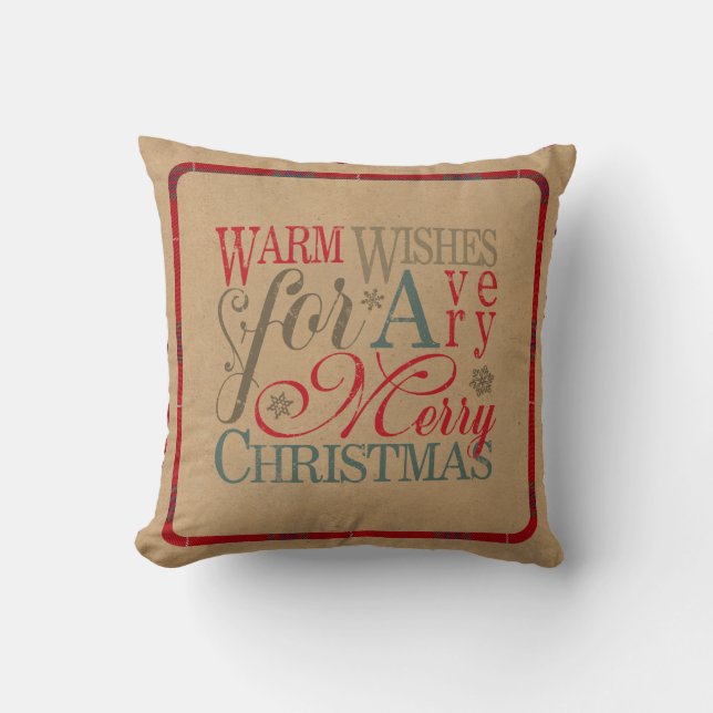 Almofada Warm Wish Typografia Kraft & Tartan Red ID589 (Frente)