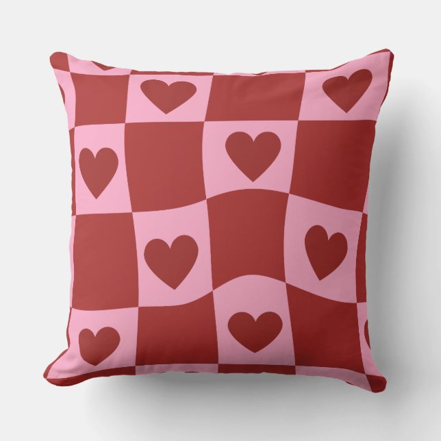 Almofada Warped Crimson Pink Checkerboard Pillow (Frente)