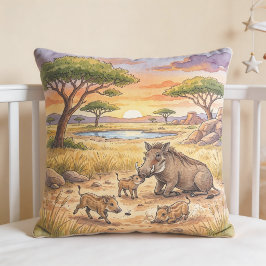 Almofada Warthog Mama And Piglets Safari Animals 