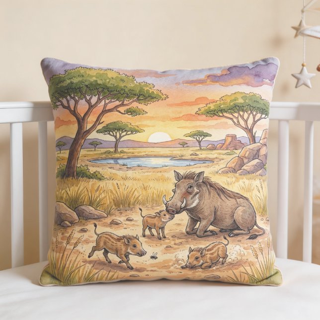 Almofada Warthog Mama And Piglets Safari Animals  (Criador carregado)