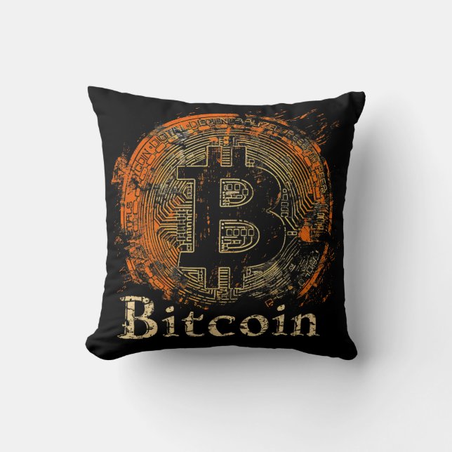 Almofada Washed Bitcoin logo crypto blockchain Design (Frente)