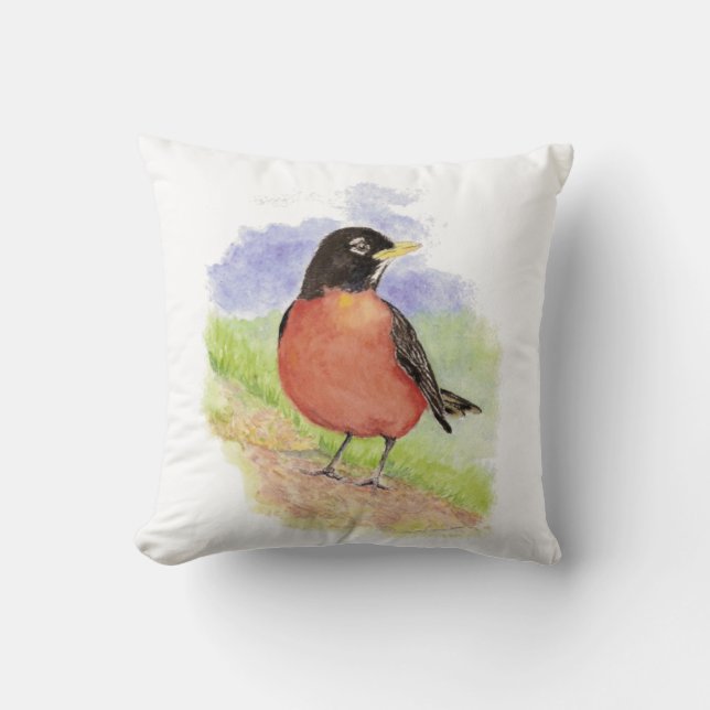 Almofada Watercolor American Robin Garden Bird (Frente)