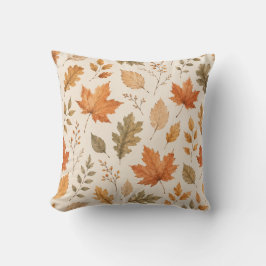 Almofada Watercolor Autumn Leaves Pattern Throw Pillow