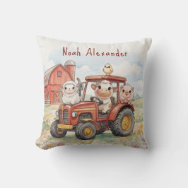 Almofada Watercolor Baby Animals Driving Red Tractor Farm