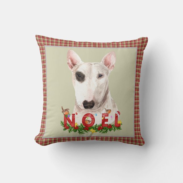 Almofada Watercolor Bull Terrier Noel Natal (Frente)