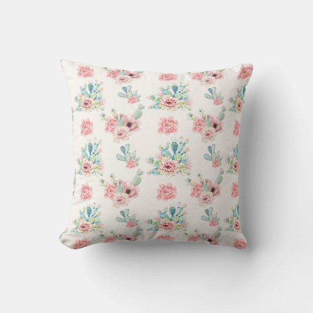Almofada Watercolor Cacti Bloom Cushion 16×16 (Frente)