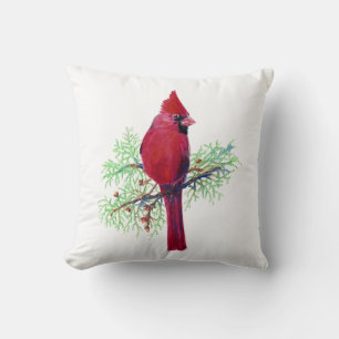 Almofada Watercolor Cardinal, Pássaro Vermelho