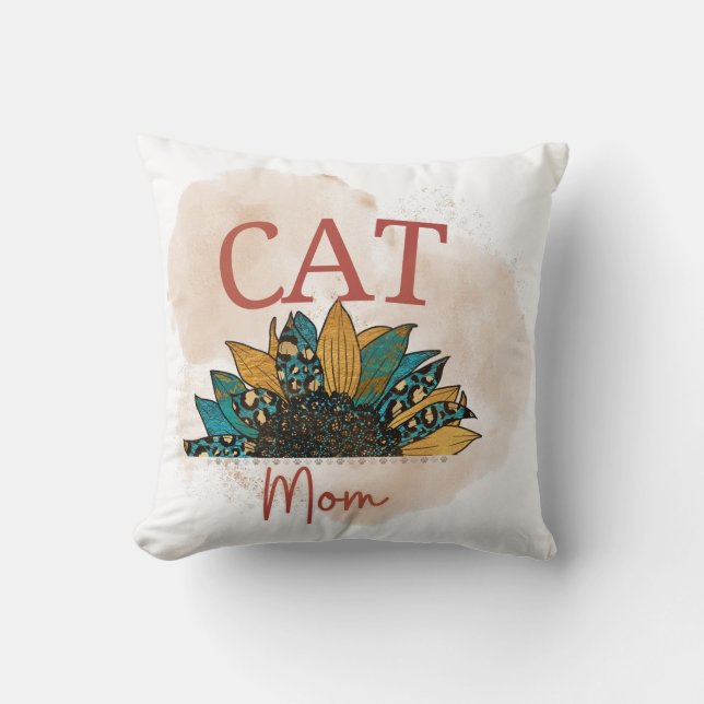 Almofada Watercolor Cat Mom Throw Pillow (Frente)
