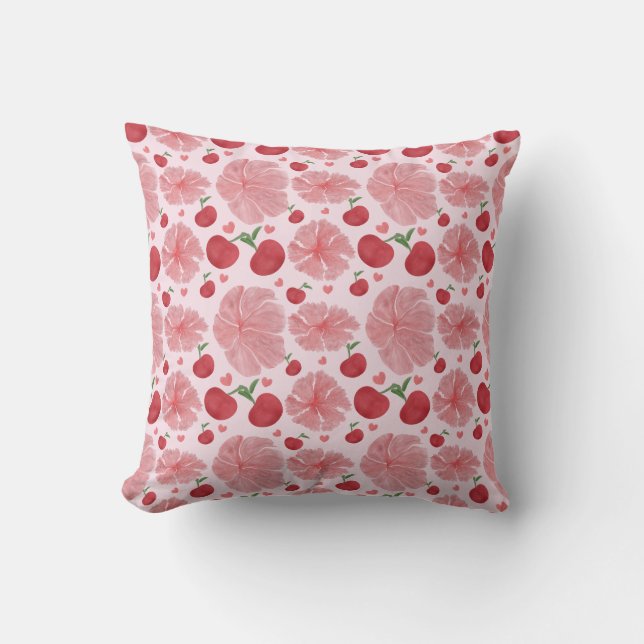 Almofada Watercolor Cherry floral pattern  (Frente)