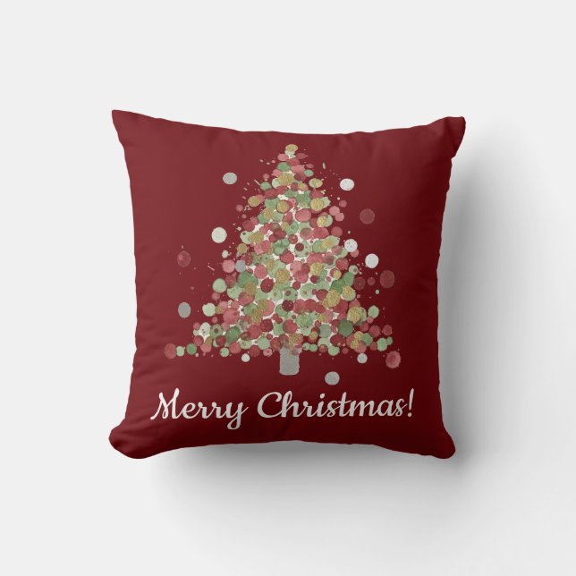 Almofada Watercolor Christmas Polka Dot Tree (Frente)