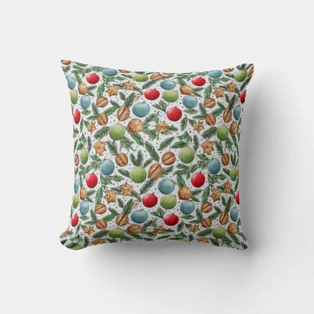 Almofada Watercolor Christmas Throw Pillow (Frente)
