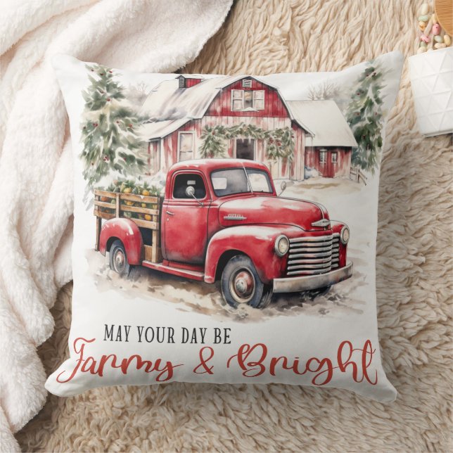 Almofada Watercolor Christmas Vintage Truck and Barn (Cobertor)