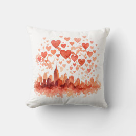 Almofada Watercolor City Skyline Hearts Throw Pillow