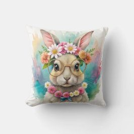 Almofada Watercolor Cute Rabbit Wildflowers