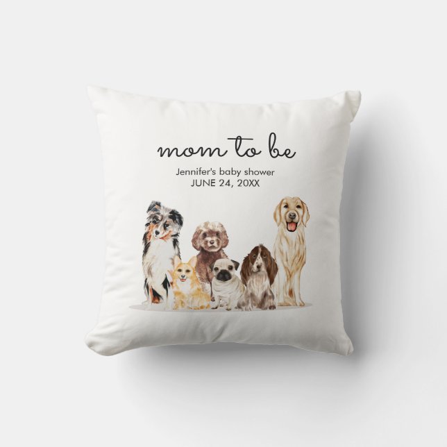 Almofada Watercolor Dog baby Party mom to be (Frente)