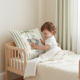 Almofada Watercolor Elephant Teddy Bear Hug Green Stripe 
