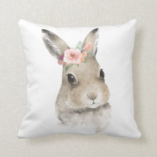 Almofada Watercolor Floral Bunny Rabbit Woodland Animal