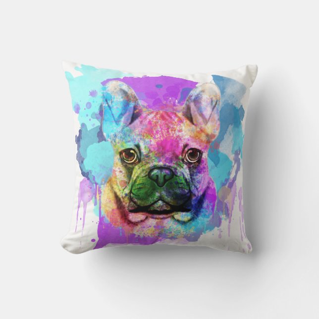 Almofada Watercolor French Bulldog, Bulldog Francês (Frente)