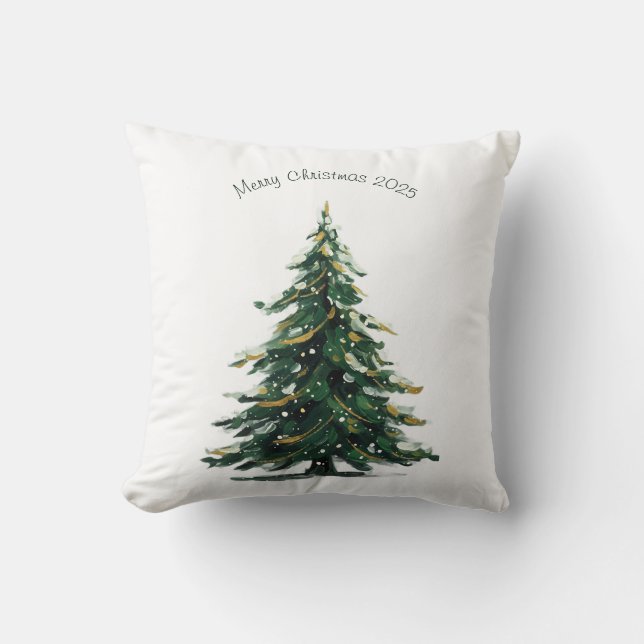 Almofada Watercolor Green Christmas Tree Winter Holiday (Frente)