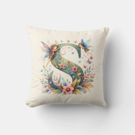 Almofada Watercolor Greenery Fairies Monograma - Letra S