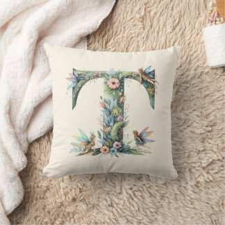 Almofada Watercolor Greenery Fairies Monograma - Letra T
