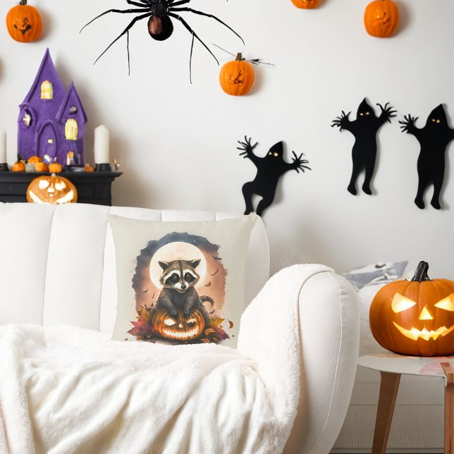 Almofada Watercolor Halloween Raccoon e Puppy (Criador carregado)