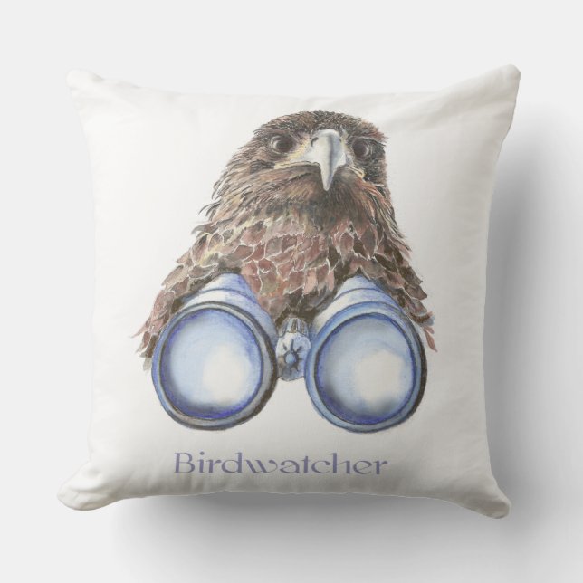 Almofada Watercolor Hawk Birdwatcher Bird (Frente)