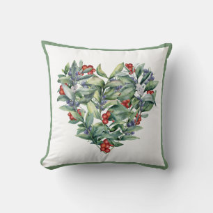 Almofada Watercolor Heart Berries Greenery