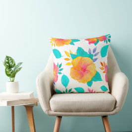 Almofada Watercolor Hibiscus Pattern - Tropical Floral