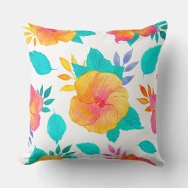 Almofada Watercolor Hibiscus Pattern - Tropical Floral