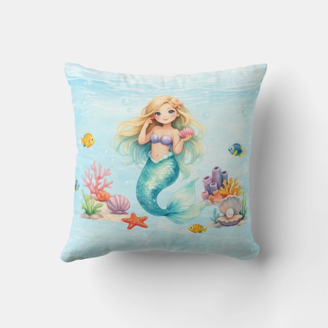 Almofada Watercolor Mermaid Birthday (Verso)