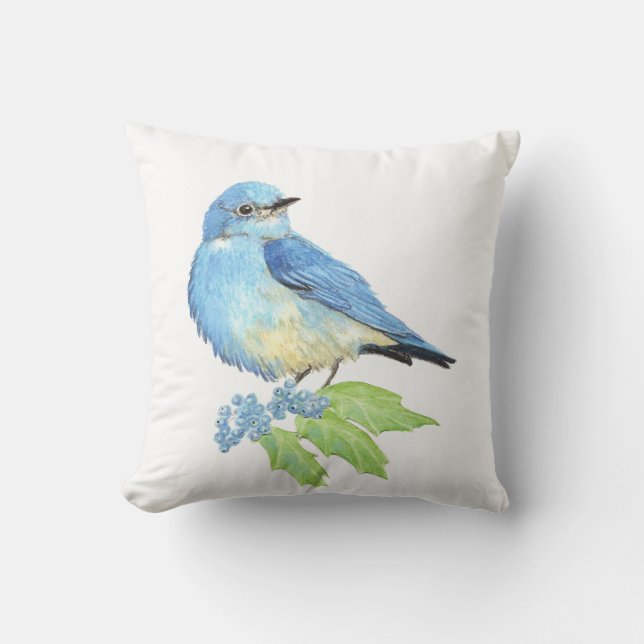 Almofada Watercolor Mountain Bluebird Blue Bird Art para (Frente)