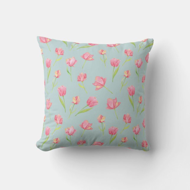 Almofada Watercolor Pattern with Delicate Pink Round Pillow (Frente)