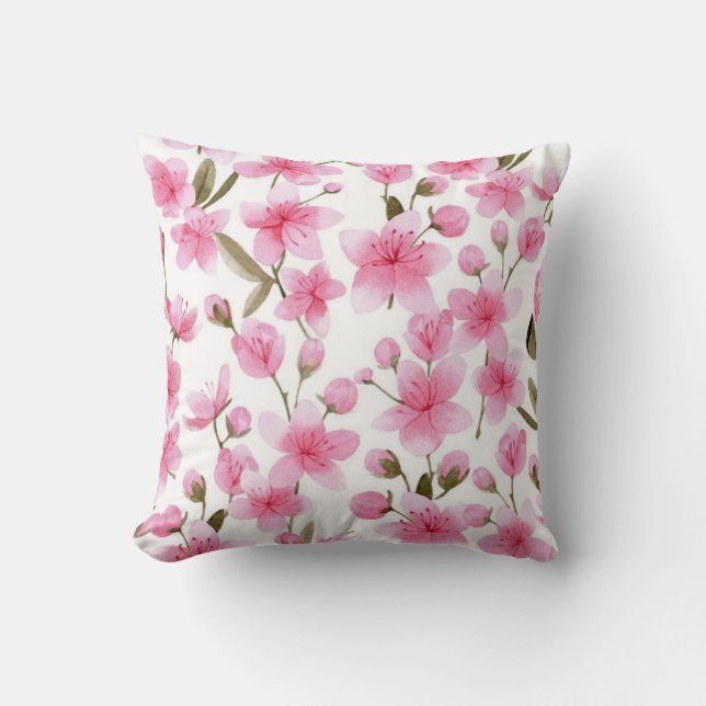 Almofada Watercolor Pink Sakura Flowers cherry blossom  (Frente)