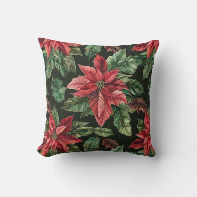 Almofada Watercolor Poinsettia flor Natal (Frente)