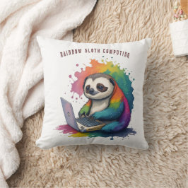 Almofada Watercolor Rainbow Cute Sloth Computing