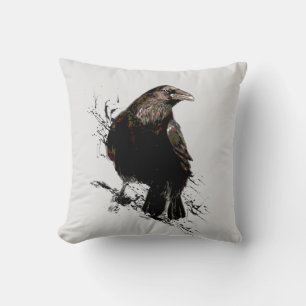 Almofada Watercolor Raven Bird Art