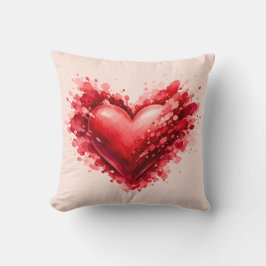 Almofada Watercolor Red Heart Splash Throw Pillow 