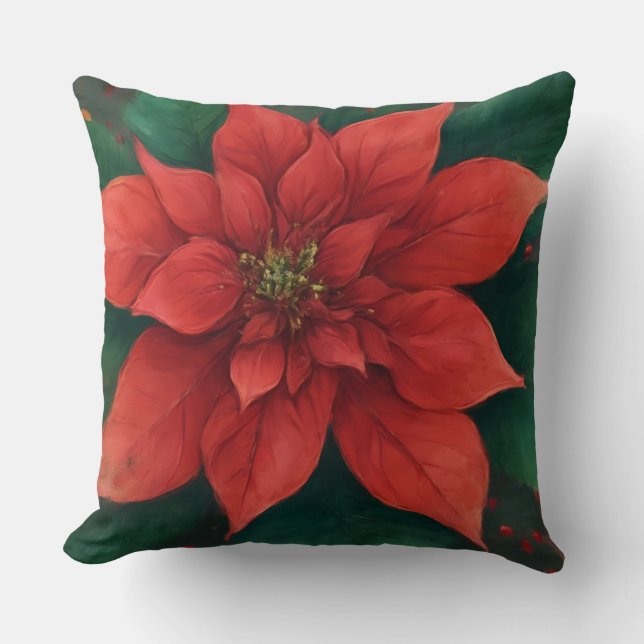Almofada Watercolor Red Poinsettia Natal (Frente)