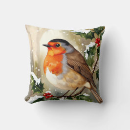 Almofada Watercolor Robin Christmas Design