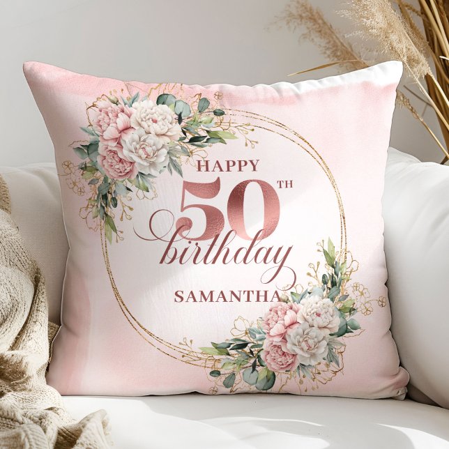 Almofada Watercolor Rose Gold Greenery 50th Birthday Keepsa (Watercolor Rose Gold Greenery 50th Birthday Keepsake Gift

)
