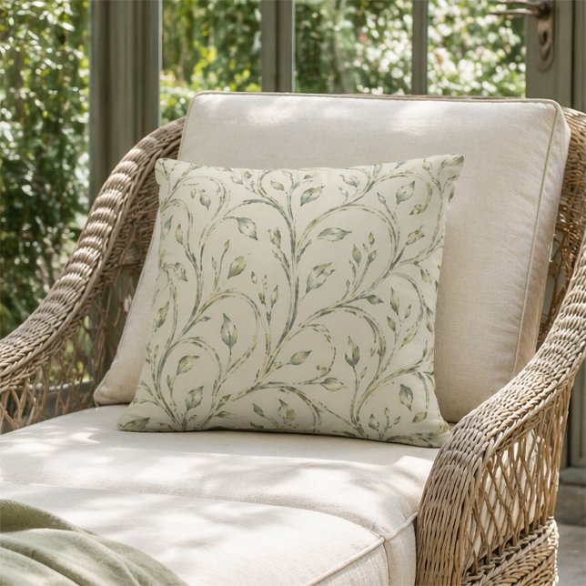 Almofada Watercolor Sage Green Botanical Leaf Pattern (Criador carregado)