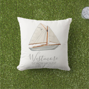 Almofada Watercolor Sailboat Beach House