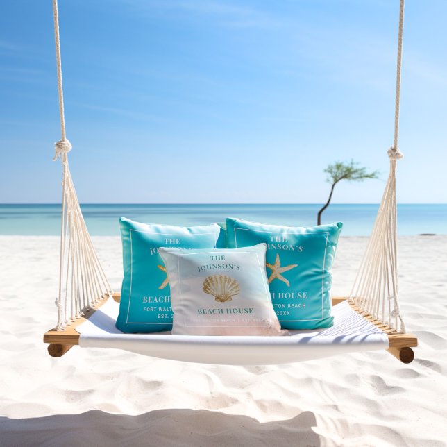 Almofada Watercolor Seashell Personalizado Monograma Beach  (Criador carregado)