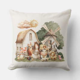 Almofada Watercolor Whimsical Farm Animals