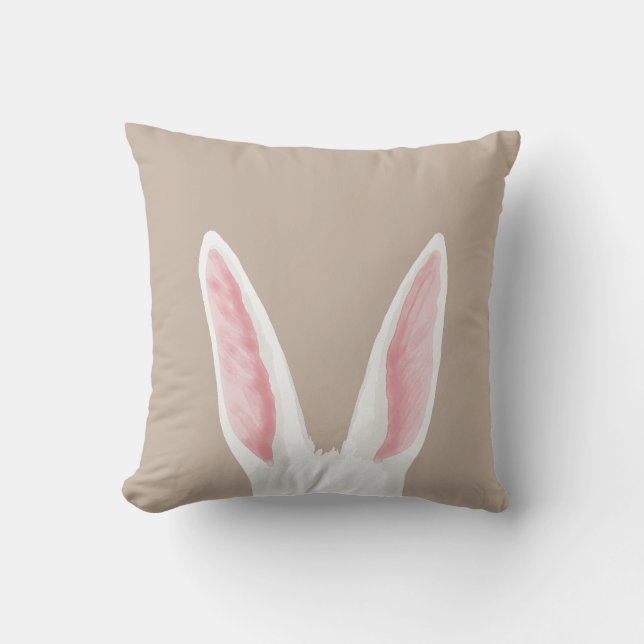 Almofada Watercolor White Bunny Ears On Beige Easter (Frente)