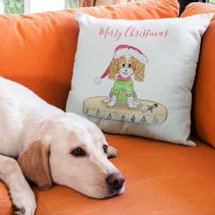 Almofada Watercolor Xmas Cavalier King Charles Spaniel
