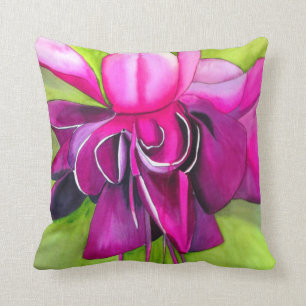 Almofada Watercolour fúcsia cor-de-rosa da flor do pop art