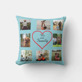Almofada We Are Family Heart 8 Photo Collage Pillow